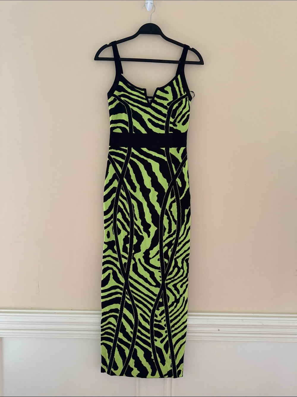 Fashion Nova Neon Green and Black Zebra‎ Knit Dress Sz Medium